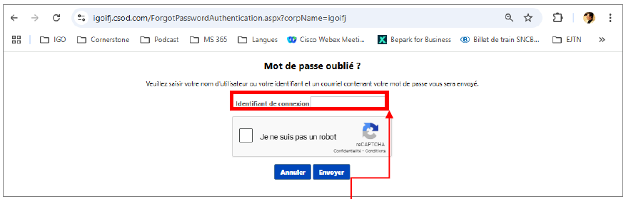 Page de récupération de mot de passe